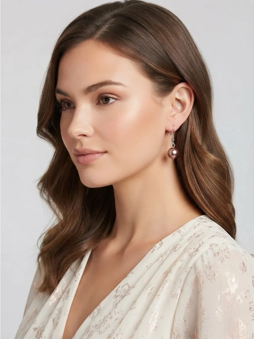 Rose Gold Faux Pearl Dangle Earrings | Large Luster Pearl Silver Fishhook